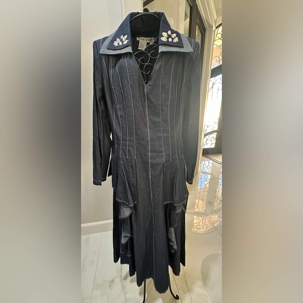 Devine Sport NY Long Sleeve Denim Dress with Floral Collar